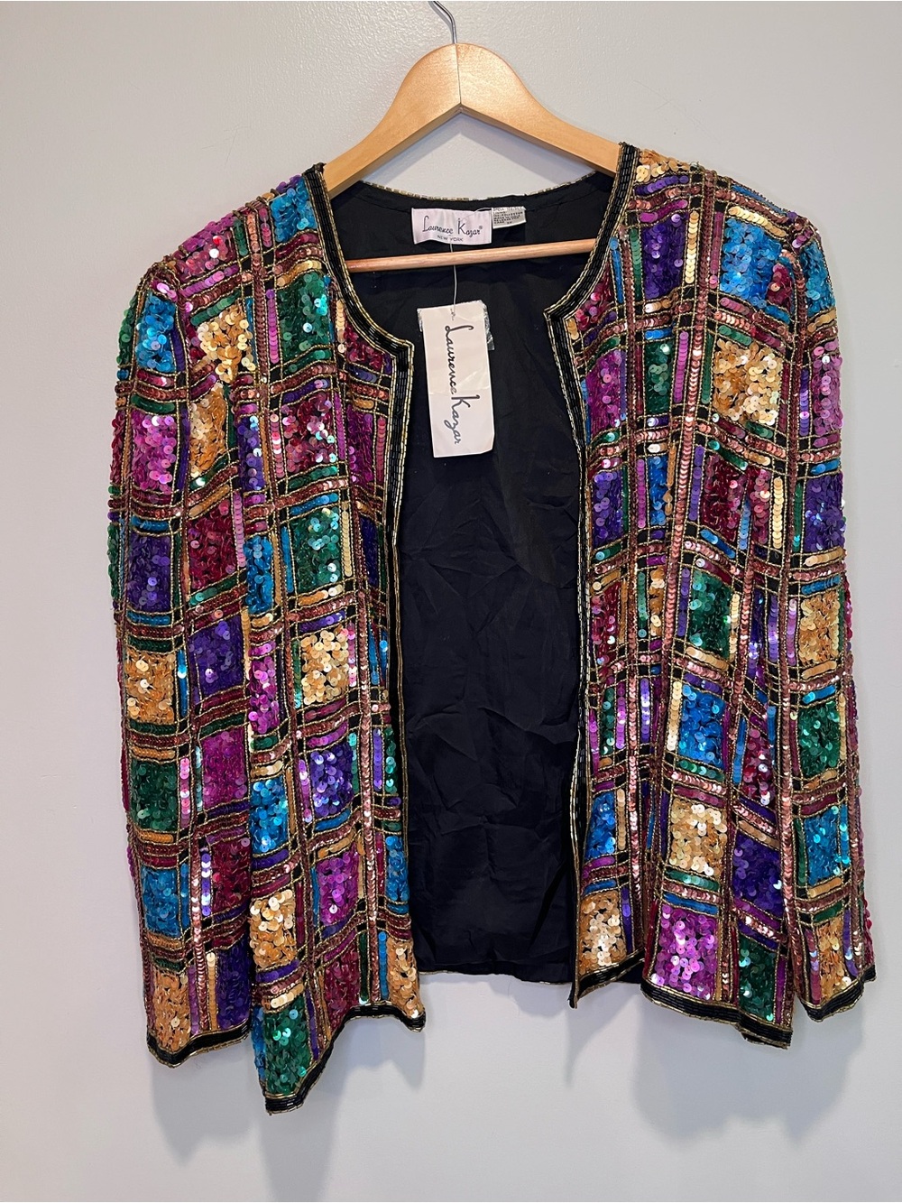 Vtg Laurence Kazar NWT Multicolor Sequin Open-Front Blazer